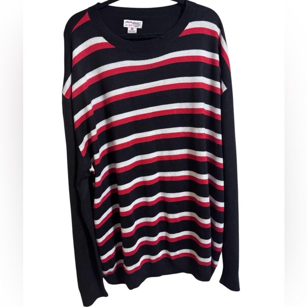 Pelle Pelle 3XL Black Red White Striped Oversized Crewneck Sweater
